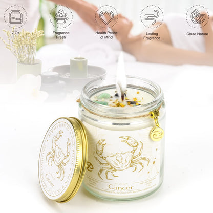 YTENTE Cancer Candles, Cancer Gifts for Women Zodiac Sign Crystals Candles Jar,Astrology Scented Soy Candles for Women Mom Friends Sister Daughter Birthday Mother's Day Gift