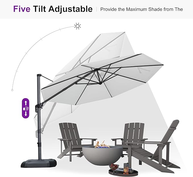 PURPLE LEAF 11 Feet Patio Umbrella with Base Outdoor Cantilever Round Umbrella Aluminum Offset Umbrella with 360-degree Rotation for Garden Deck Pool Patio Light White