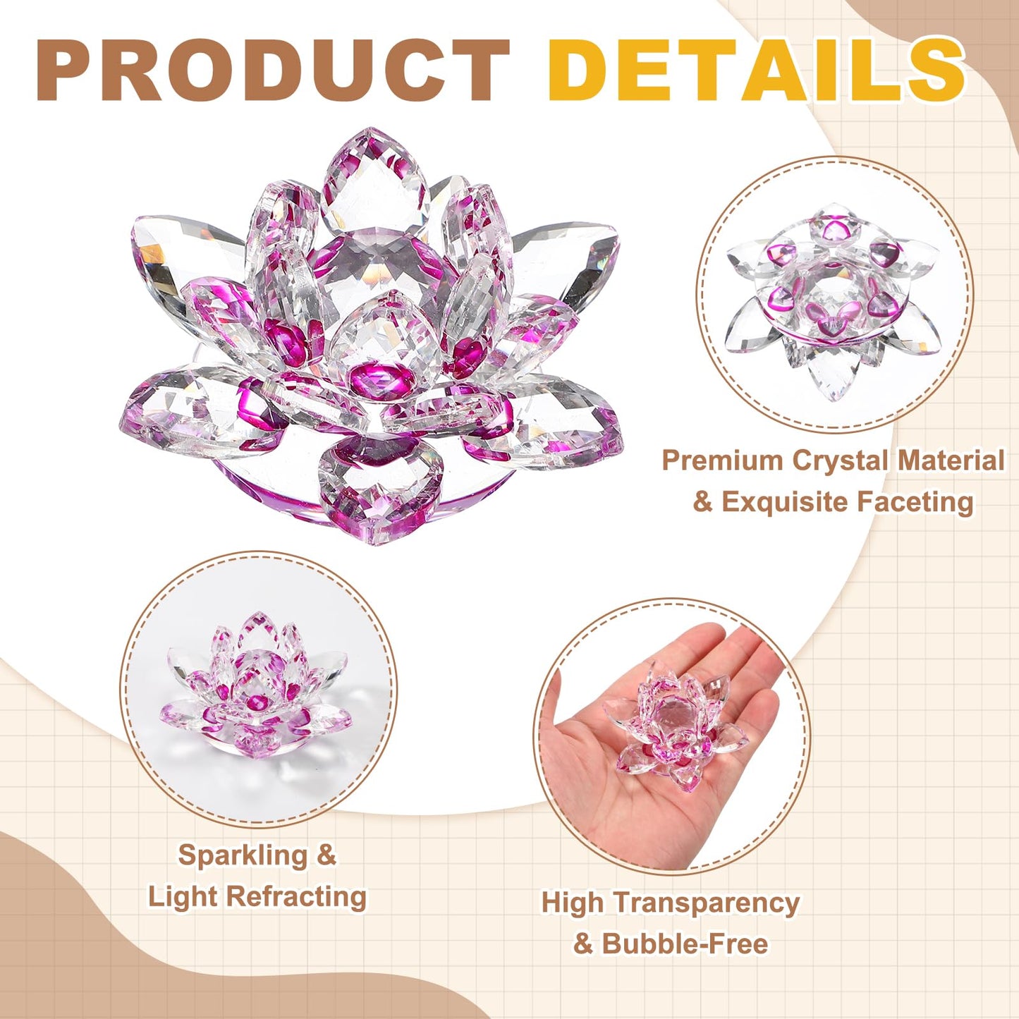 uxcell Crystal Lotus Flower Figurine 2.6"x2.6" Decorative Lotus Flower Ornament Clear Lotus Figurine for Home Office Tabletop Centerpieces, Purple