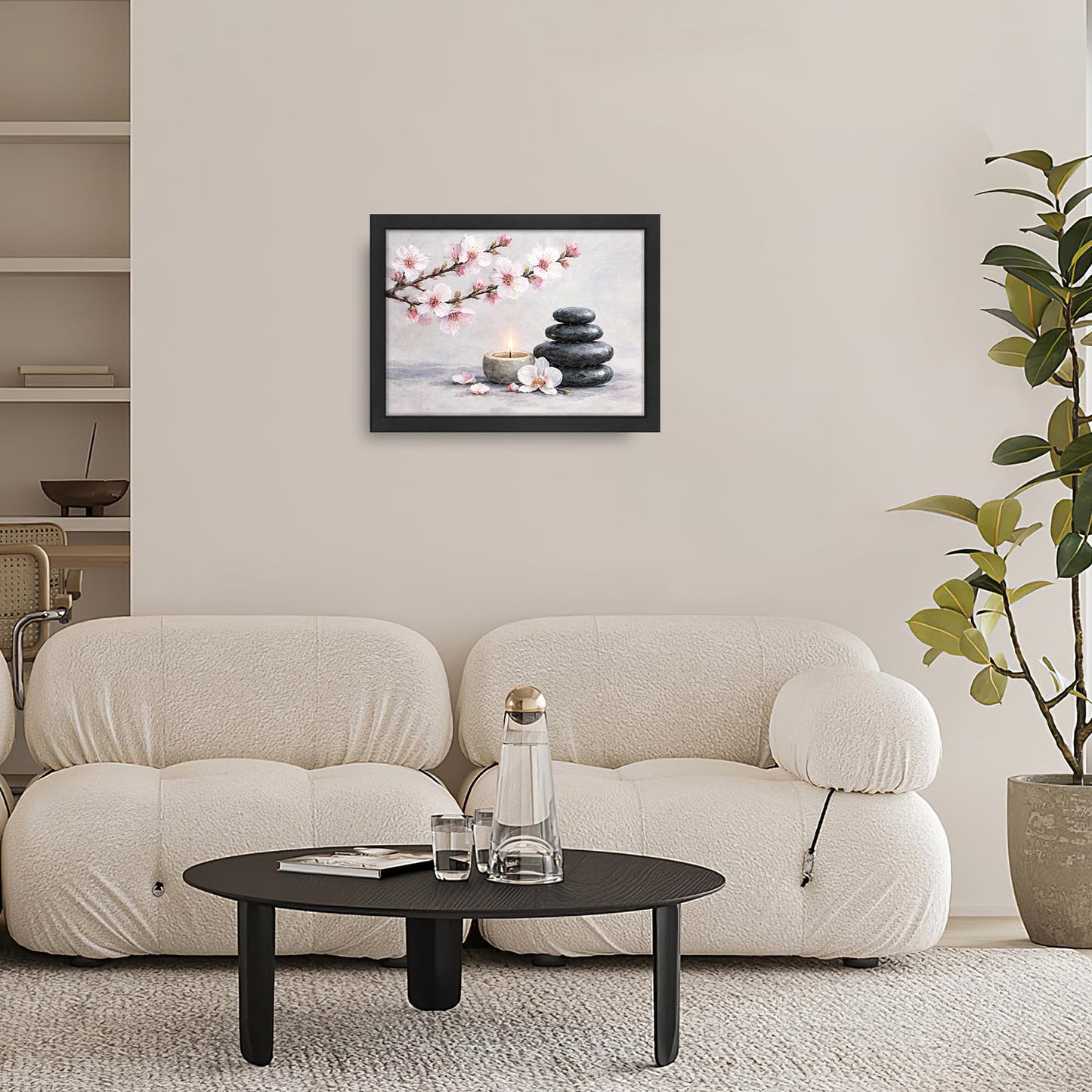 Framed Zen Stones Wall Art Yoga Meditation Picture Wall Decor Zen Minimalist Canvas Print Painting Neutral Calming Artwork Gifts for Bathroom Spa Room Bedroom Home Decoration 12"x16"