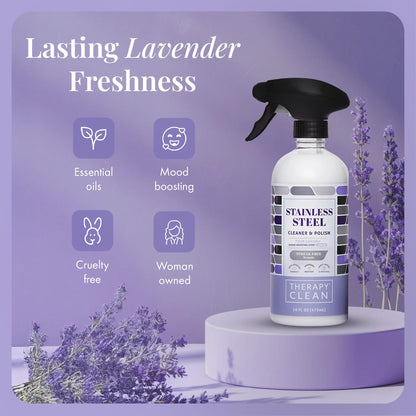 Therapy Stainless Steel Cleaner and Polish 100% USDA Biobased, Fingerprint and Residue Remover, Lavender Essential Oil Scent, Sink Cleaner, Grill Spray