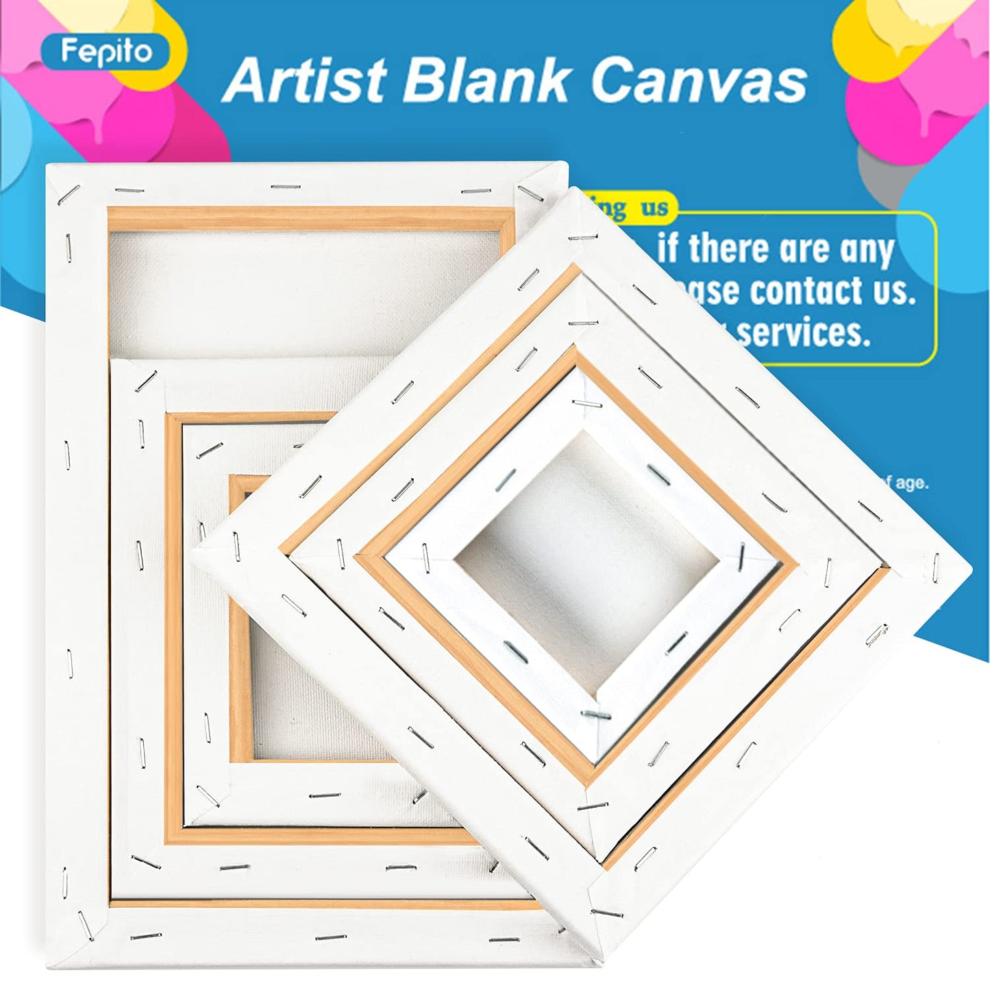 FEPITO 6 Set Blank Stretched Canvas Assorted Size Artist Canvas Multipack Canvases for Acrylic Oil Water Painting