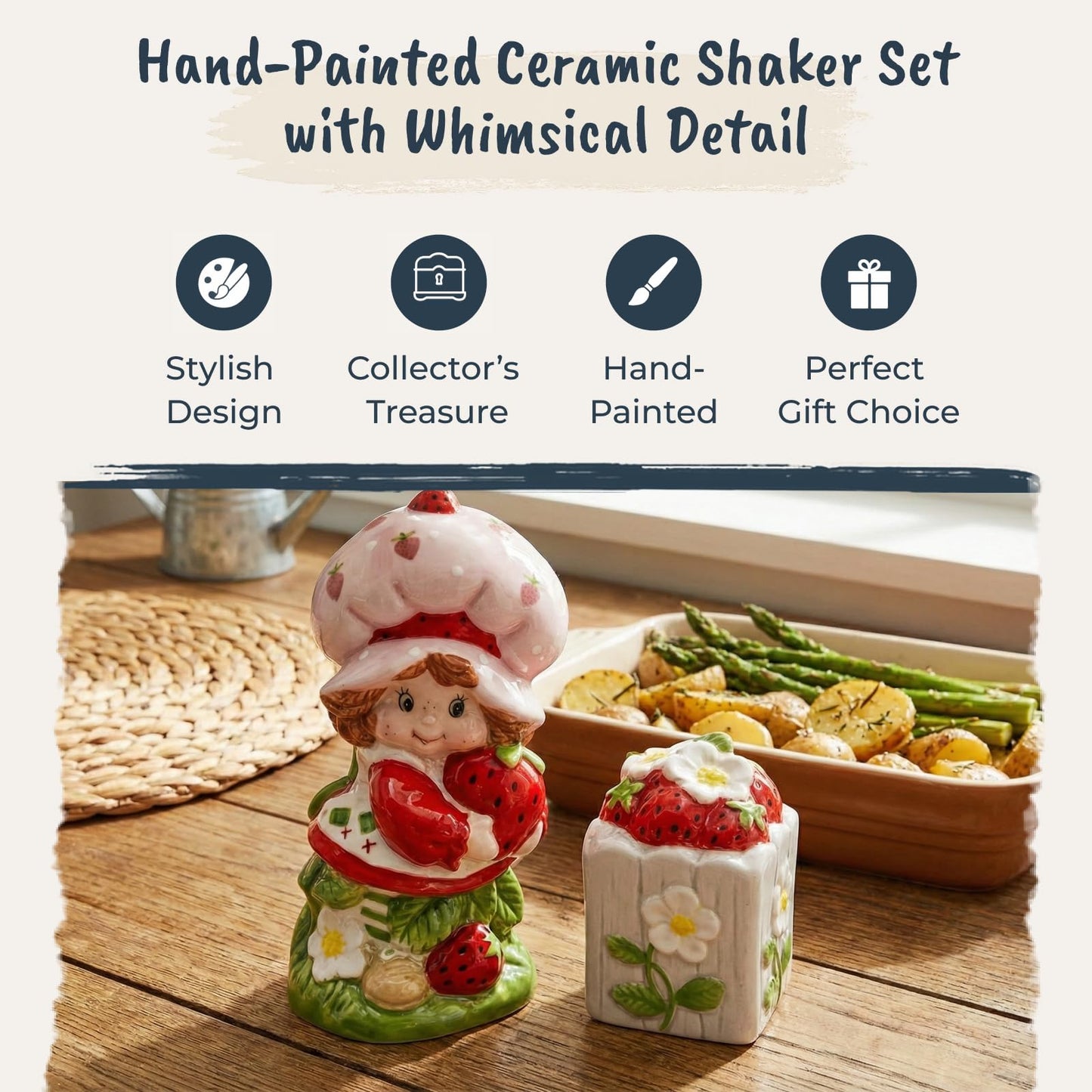 Blue Sky Clayworks Strawberry Shortcake Growing Love Salt And Pepper Shaker, 3.5"L x 1.8"W x 3.8"H