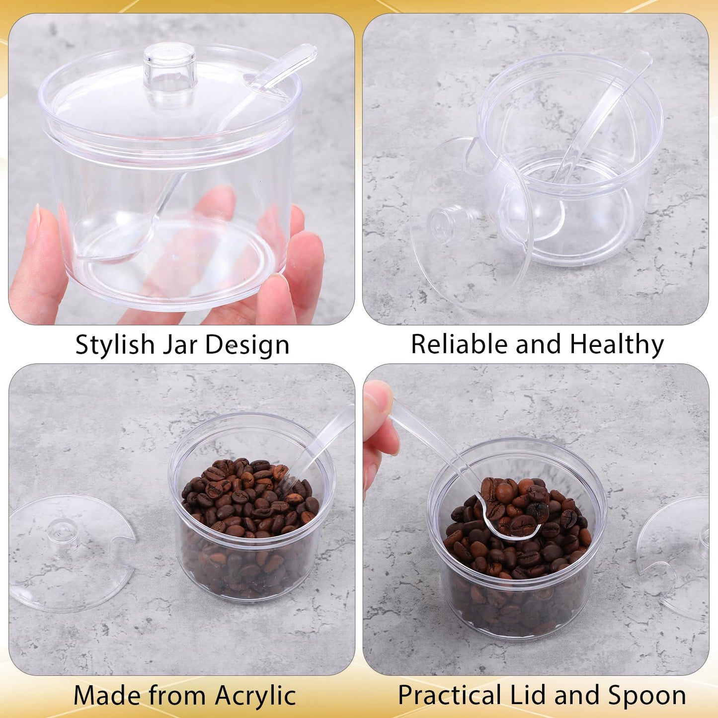 Limbeuuu 12 Pieces Acrylic Sugar Containers with Lids and Spoons for Countertop, Clear Sugar Holder Dispenser Salt Bowl for Serving Condiment Candy Coffee Tea Spices (7.1 oz)