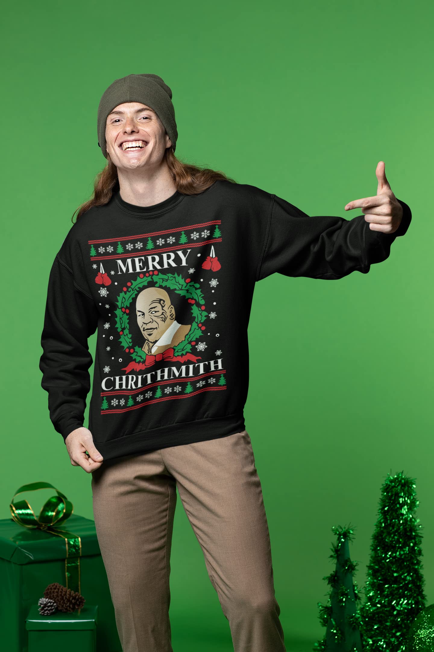 Wild Bobby Merry Chrithmith Ugly Christmas Sweater Unisex Crewneck Graphic Sweatshirt, Black, X-Large