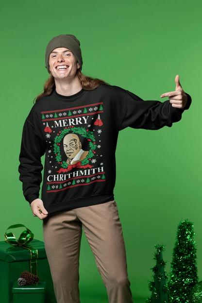 Wild Bobby Merry Chrithmith Ugly Christmas Sweater Unisex Crewneck Graphic Sweatshirt, Black, X-Large