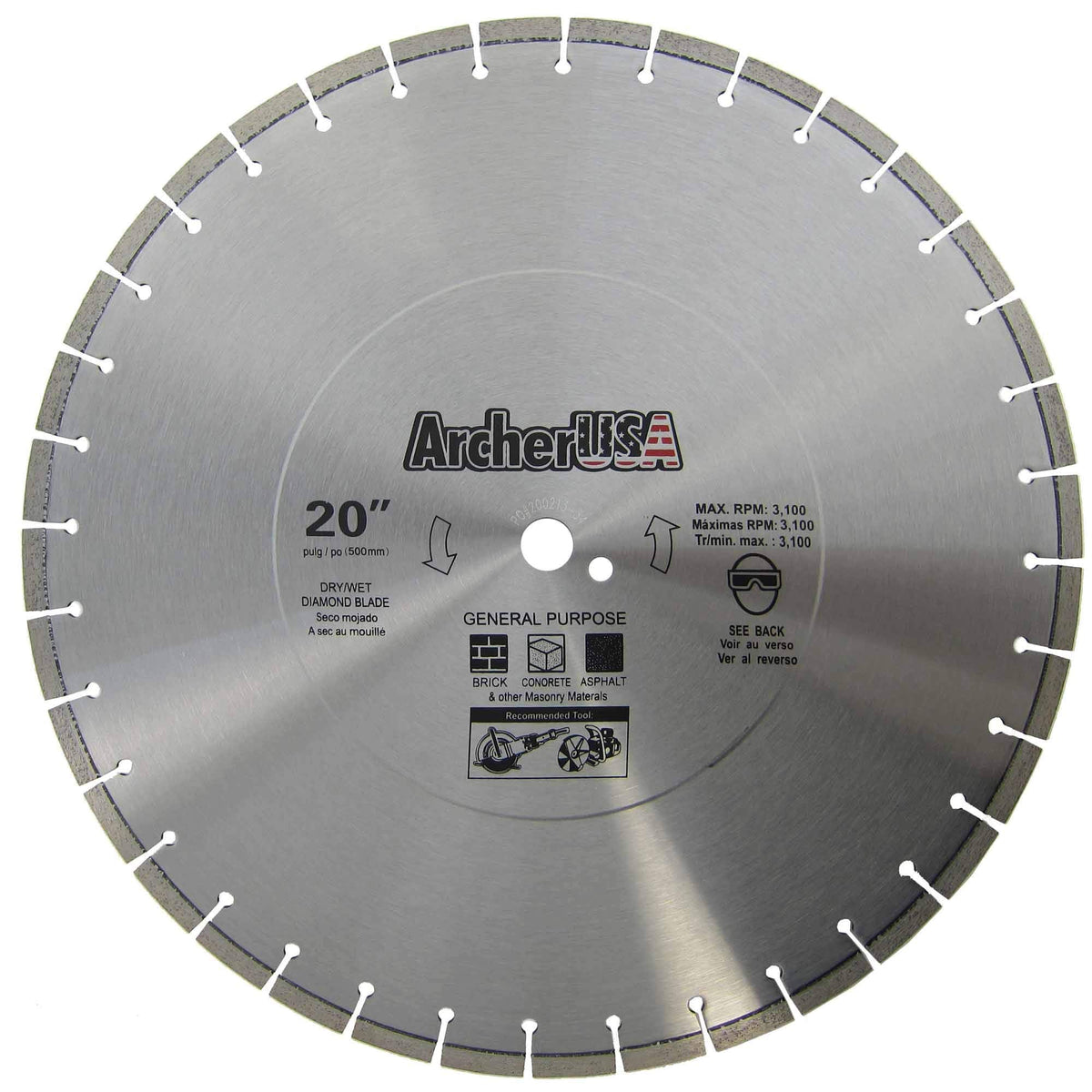 Archer Pro 20" in. General Purpose Diamond Saw Blades for Fast Cutting Concrete, Stone, Masonry, Pavers, Bricks, Blocks