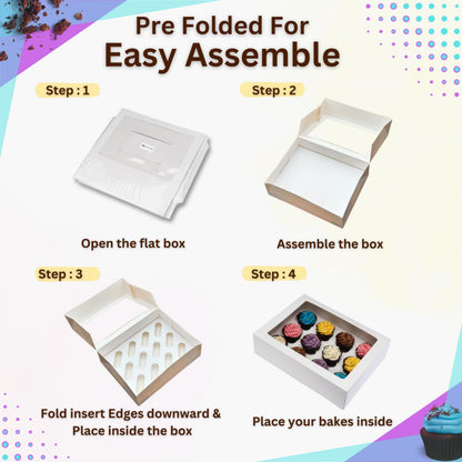 PACK N TRADE 10 Pcs cupcake boxes 12 hole - Multifunction Inserts Deep cake boxes for cupcakes – White cup cake boxes (33 x 24.2 x 7.5 cm) with Clear Window - Ideal for Muffins, Cupcakes & Pastries