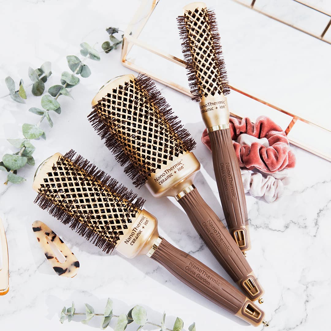 Olivia Garden NanoThermic Ceramic + Ion Round Thermal Hair Brush - Not Electrical - Professional Blowout Brush for Normal to Thick Hair