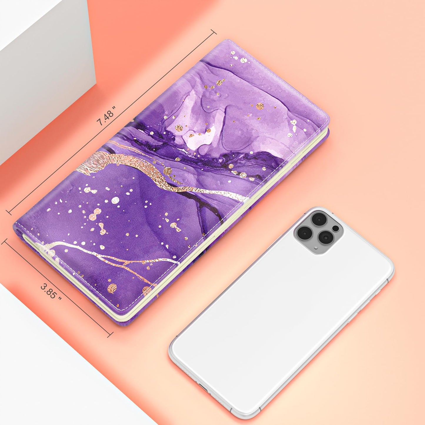 TMOODEL Wallet Women, Cute Marble RFID Blocking Credit Card Holder for Women, Slim Thin Leather Bifold Ladies Purse, Clutch Billfold Card Holder Wallets with 11 Card Slots & ID Window, Purple Abstract