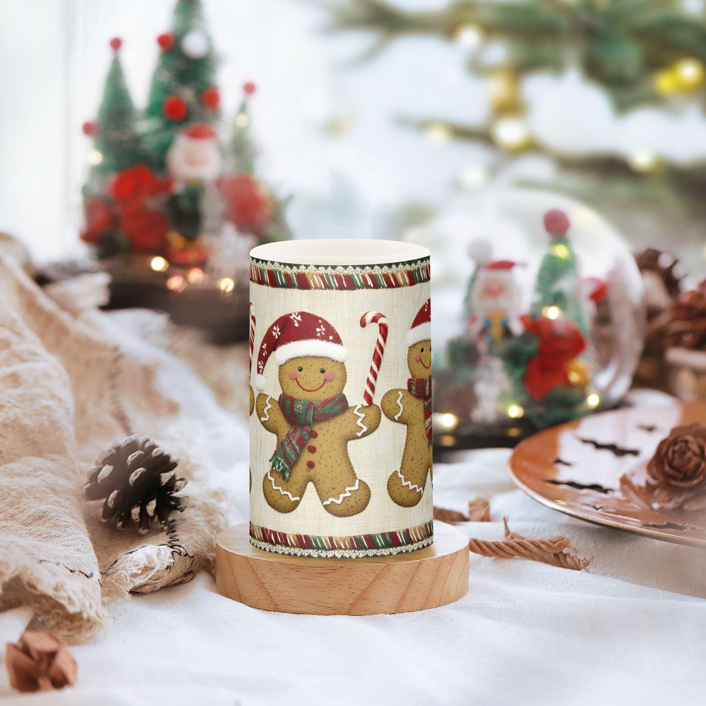 ALAZA Christmas Gingerbread Candy Cane03 Flickering Flameless Candles Battery Operated with Remote Timer,Tea Light Candles LED Pillar Votive Candles Set of 2 for Outdoor Indoor Decorations