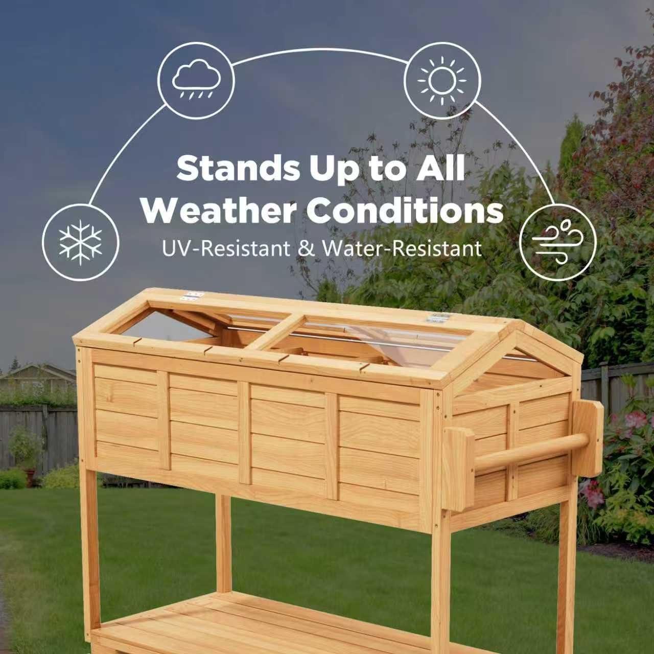 Raised Garden Beds on Wheels with Legs and Cover Elevated Herb Planter Box Cart Outdoor with Bed Liner,Storage Shelf,Seed Starter Tray for Backyard Patio Gardener Porch Outside (Country Rustic)