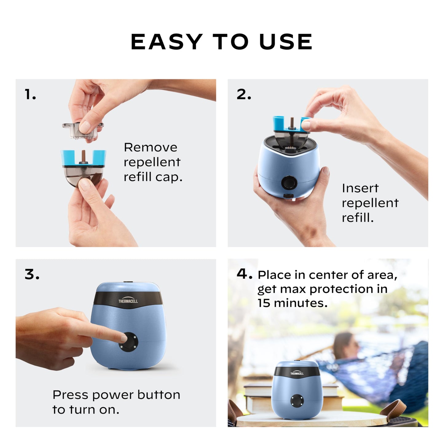 Thermacell E55 E-Series Rechargeable Mosquito Repeller with 20' Mosquito Protection Zone; Blue; Includes 12-Hr Repellent Refill; Bug Spray Alternative; Scent Free; No Candle or Flame