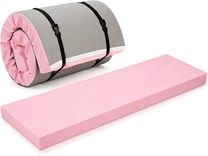 Lyrow 3 Inch 72"x 24" Thick Foldable Yoga Mat with Carry Strap, Non-slip Portable Foam Gym Mat for Yoga, Pilates and Stretching(Peach Pink)