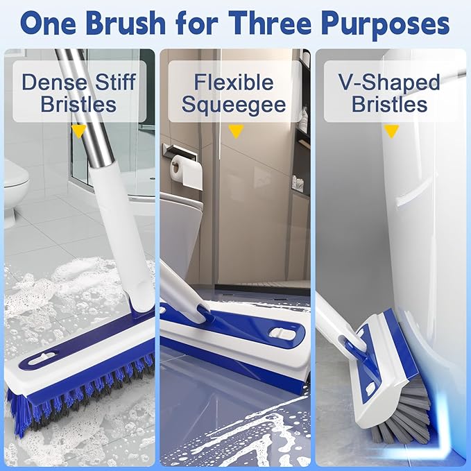 4-in-1 Floor Scrub Brush with Long Handle V-Shaped Crevice Brush Floor Scrubber