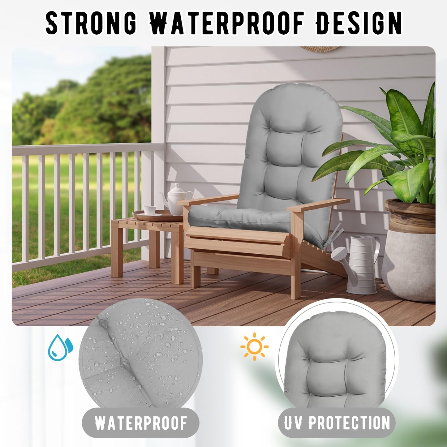 Cethytirko 4 Pack Adirondack Chair Cushion, Waterproof Rocking Chair Cushion - Fade Resistant Patio Furniture Cushions, Thickened Patio Chair Pad for Outdoor and Indoor, 49x20x5 Inch