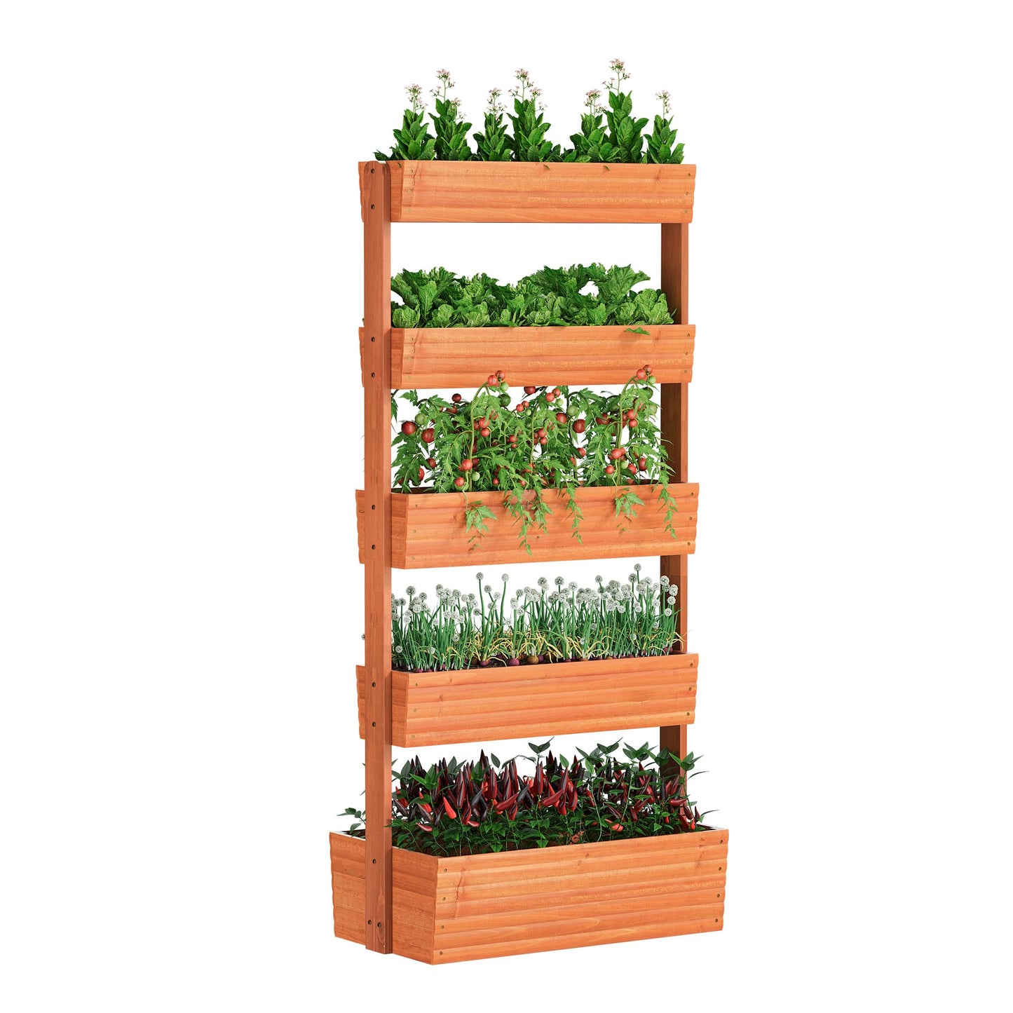 FILWH Wooden Raised Garden Bed Vertical Planter Box, Freestanding Plant Stand for Indoor Outdoor Plants, Herbs, Flowers, Vegetables, Gardening (Reddish Brown, 5-Tier，29.9 x 17.9 x 68in)
