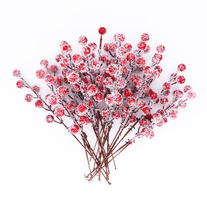 24 Pieces Artificial Holly Berry Stems 9" Christmas Berry Picks Sprays Snowy Fake Red Berries for Christmas Tree Branches Fillers Ornaments Valentine DIY Crafts Wedding Home Party Winter Decor (24)