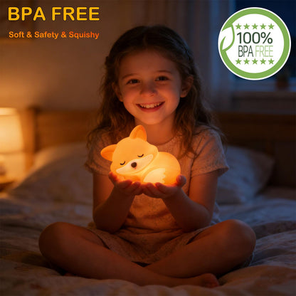 Fox Lamp, Fox Cute Night Light Gifts, Rechargeable Bedside Nightlight, Dimmable Squishy Silicone Animal Touch Lamp, Baby Room Decor, Small Night Light for Kids Teens Boys Girls Lovers