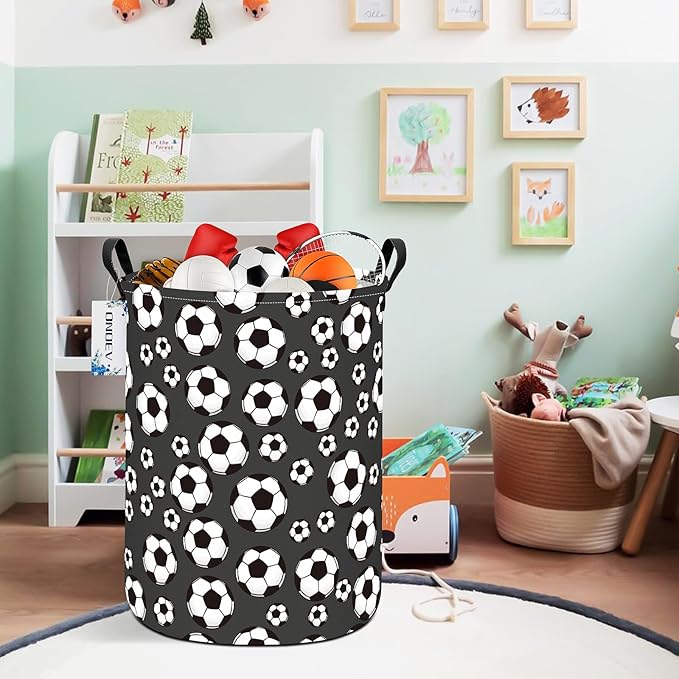 Round Foldable Kids' Football Laundry Hamper Multi Use Laundry Basket Soccer