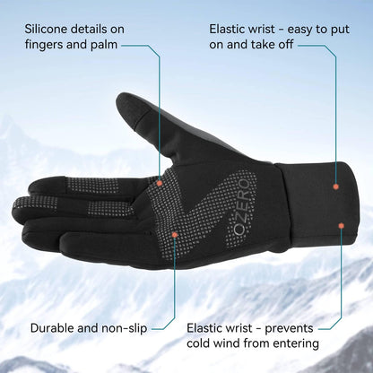 OZERO Winter Running Gloves Touchscreen for Men Women, Thermal Warm Windproof Water Resistant Anti Slip Glove for Cycling Ski Biking Driving Hiking Gloves for Men's Women's - Black (M)