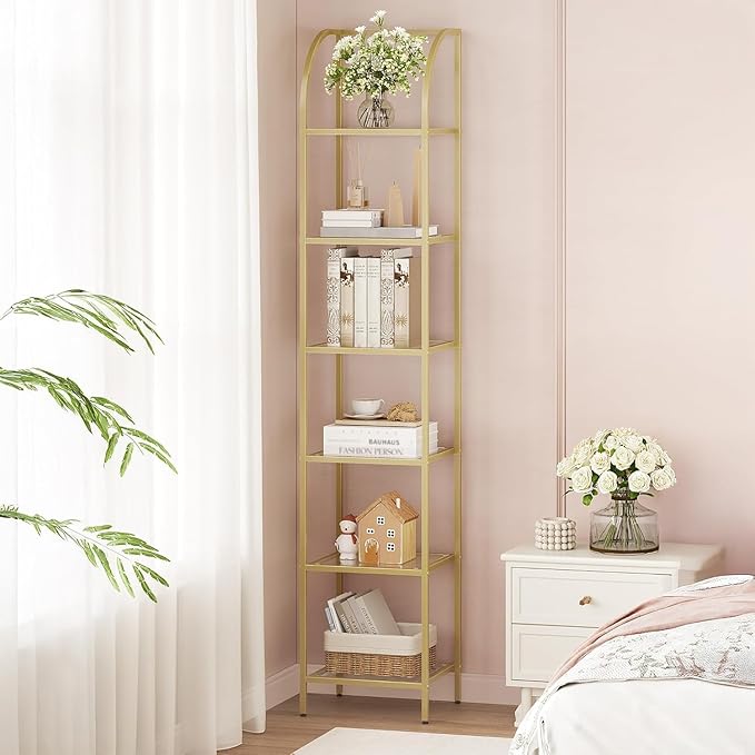 Hzuaneri Bookcase Bookshelf, Tempered Glass Arched Bookshelf