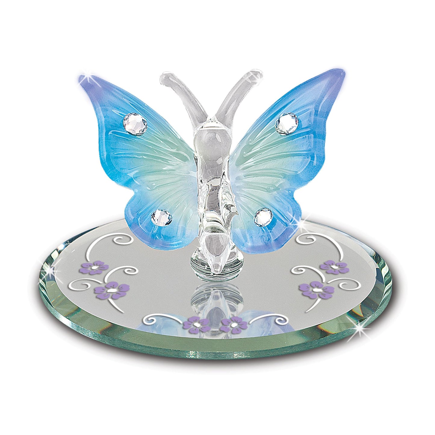 Glass Baron Blue Butterfly Glass Figurine, Mini Glass Butterfly with Austrian Crystal Accents, Decorative Butterfly Figure for Home Décor or Gift
