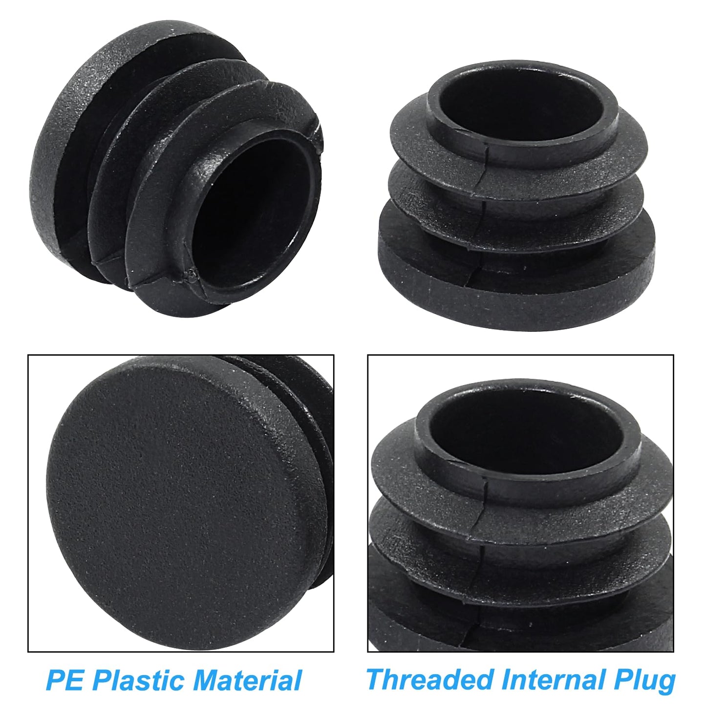 Kyuionty 20 Pack 3/4" Round Plastic Plug, Furniture Pipe Tube Cover Insert Tubing End Caps for Round Tubing Post, Pipe Post, Chairs (Black)