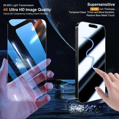 QHOHQ 3 Pack Screen Protector for iPhone 14 Pro 6.1 Inch with 3 Pack Tempered Glass Camera Lens Protector, Ultra HD, 9H Hardness, Scratch Resistant, Case Friendly