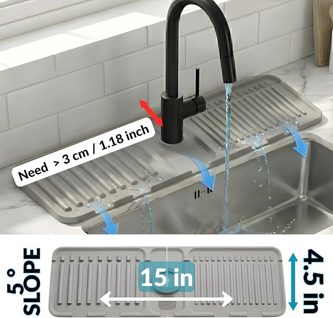 Silicone Faucet Mat for Kitchen Sink Splash Guard, 2-Piece Set – Each – 5°