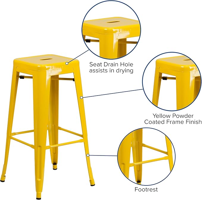 Flash Furniture Lily 4 Pack Commercial Grade 30" High Backless Yellow Metal