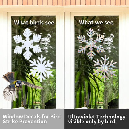 Snowflake Window Clings, YUOROS 55 Pieces Christmas Winter Decorations Window Stickers Bird Window Strike Prevention Stop Birds from Hitting (Snowflake)