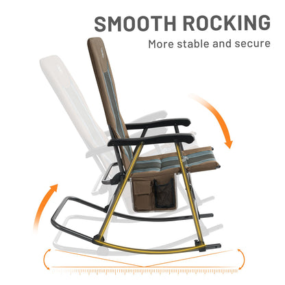 TIMBER RIDGE Foldable Padded Rocking Chair for Outdoor, High Back and Heavy Duty, Portable for Camping, Patio, Lawn, Garden, Yard or Balcony, Supports 300lbs (Brown)