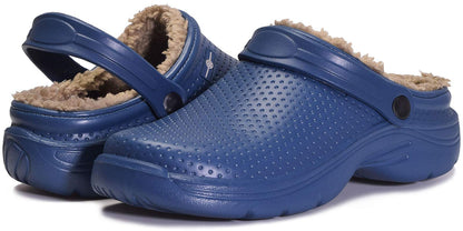 Waterproof Slippers Women Men Lined Clogs Winter Fur Garden Shoes Warm Mules House Anti-Slip Slippers Indoor Outdoor, Dark Blue, 10 UK, 44 EU