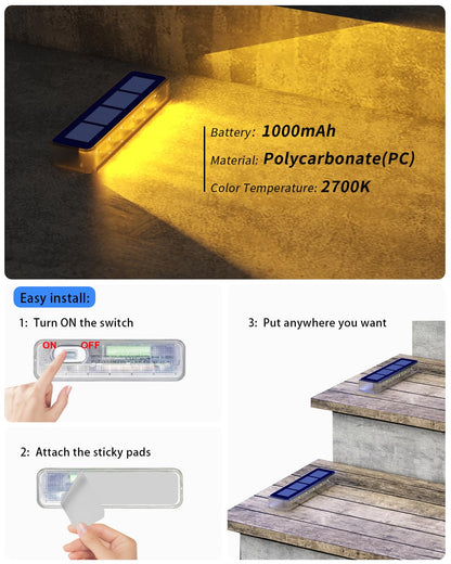 DetarZinLED Solar Lights Outdoor Garden, 4-Pack Waterproof Decking Lights Warm White, 1000mAh Battery & 8-10H Auto Lighting Solar Step Light for Stairs Dock Patio Path Driveway