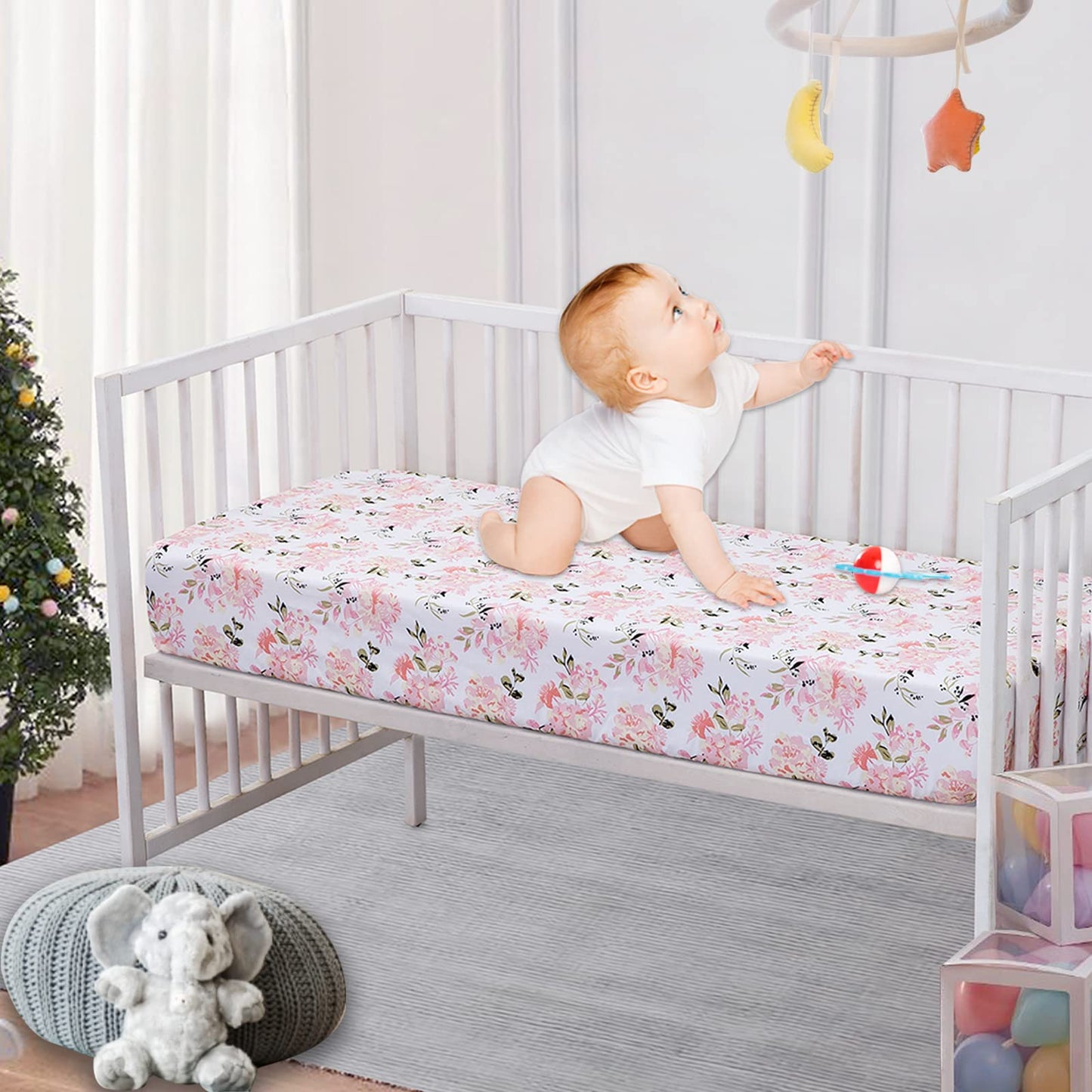 Bimocosy Crib Sheets 4 Pack, Baby Crib Sheets Fitted for Boys and Girls Breathable & Snug Fit, Soft Toddler Bed Sheets for Standard Crib Mattress Nursery Daycare Essentials, Elephant Dreams