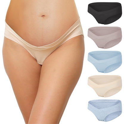 INNERSY Women Maternity Panties Under The Bump Low Rise Pregnancy Underwear C Section Recovery Nursing Cotton Briefs 5 Pack(UK12(Hip: 38-39-inch),Color 1)