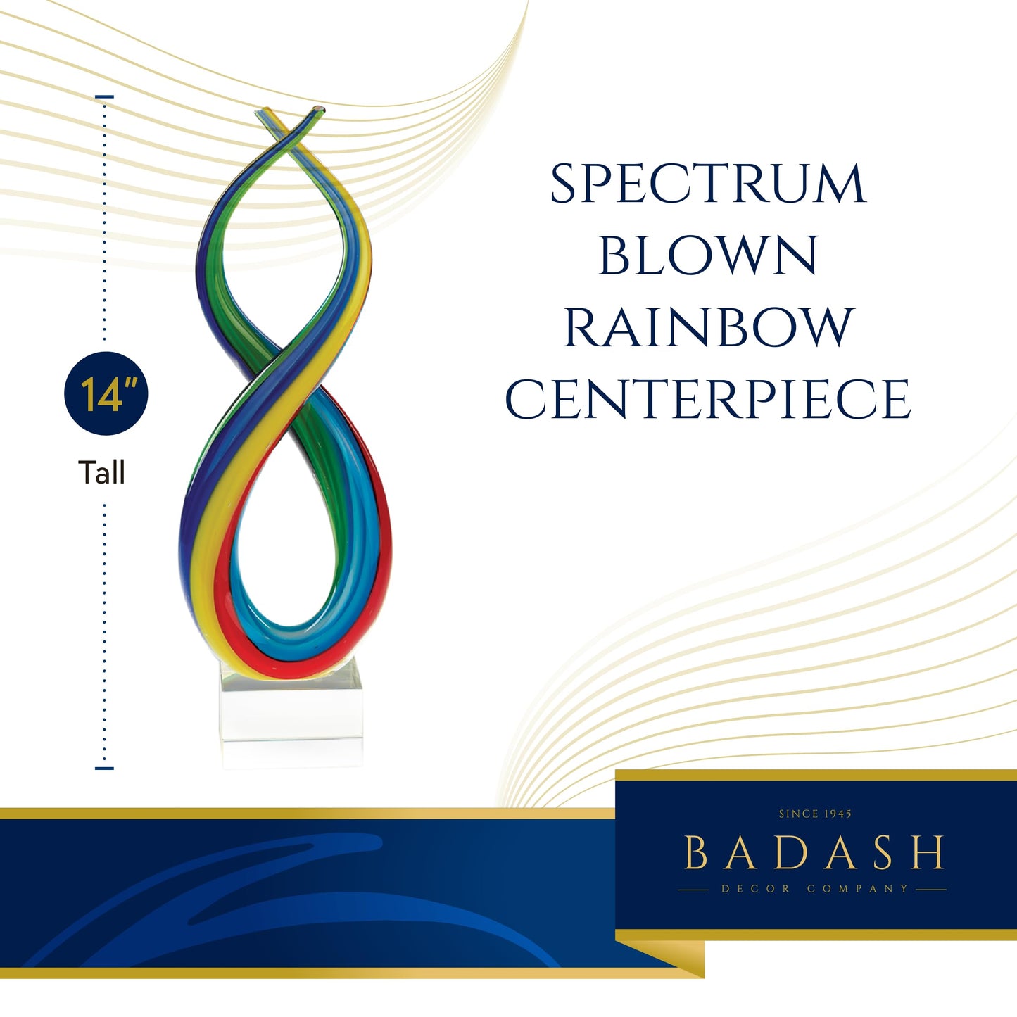 Badash Rainbow Murano-Style Art Glass Sculpture Centerpiece, 14 Inch