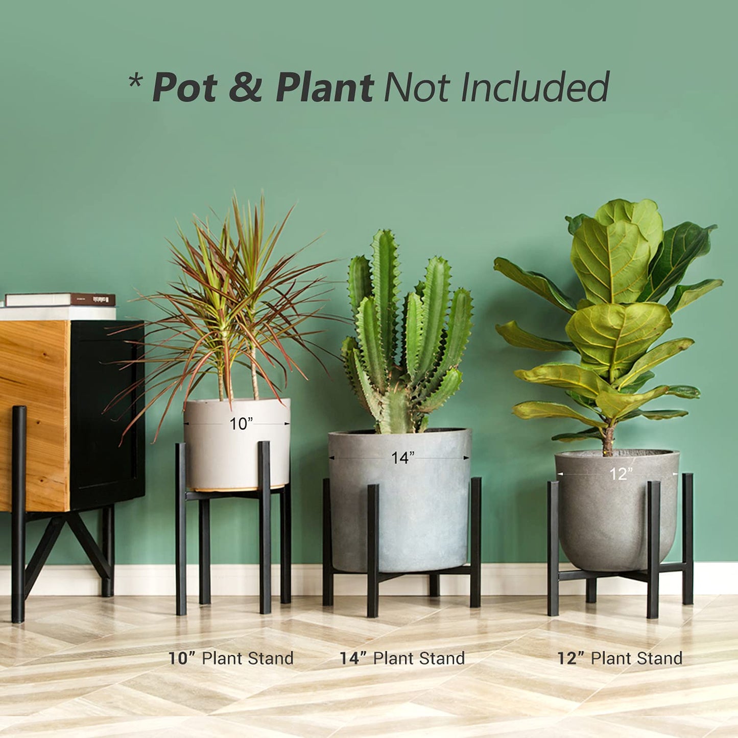 Mkono Plant Stand - EXCLUDING Plant Pot, Mid Century Modern Tall Metal Stand Indoor Flower Potted Holder, Display Rack, Fits Up to 10 Inch Planter, Black