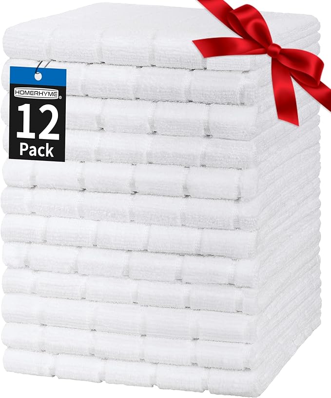 HOMERHYME Hand Towels, 12 Pack 25''*15'' White Microfiber Kitchen Bathroom Hand