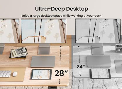 BANTI 63 × 28 Inches Standing Desk, Ergonomic, Electric Height Adjustable, Sit and Stand Up, Computer Desk with a Deeper Desktop, White Frame/Maple Top