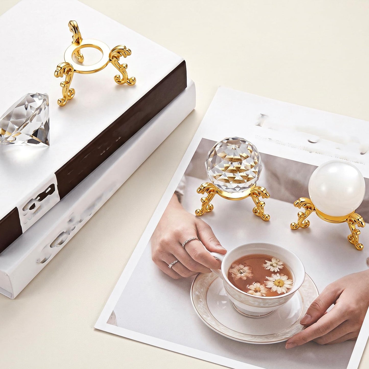 MySHUCE 24 Pcs Gold Crystal Ball Stand - Gold Sphere Display Holder for 40mm-80mm Crystal Balls, Natural Rocks, Stone, Glass & Natural Stone Display Stand, Decorative Rock Organizer