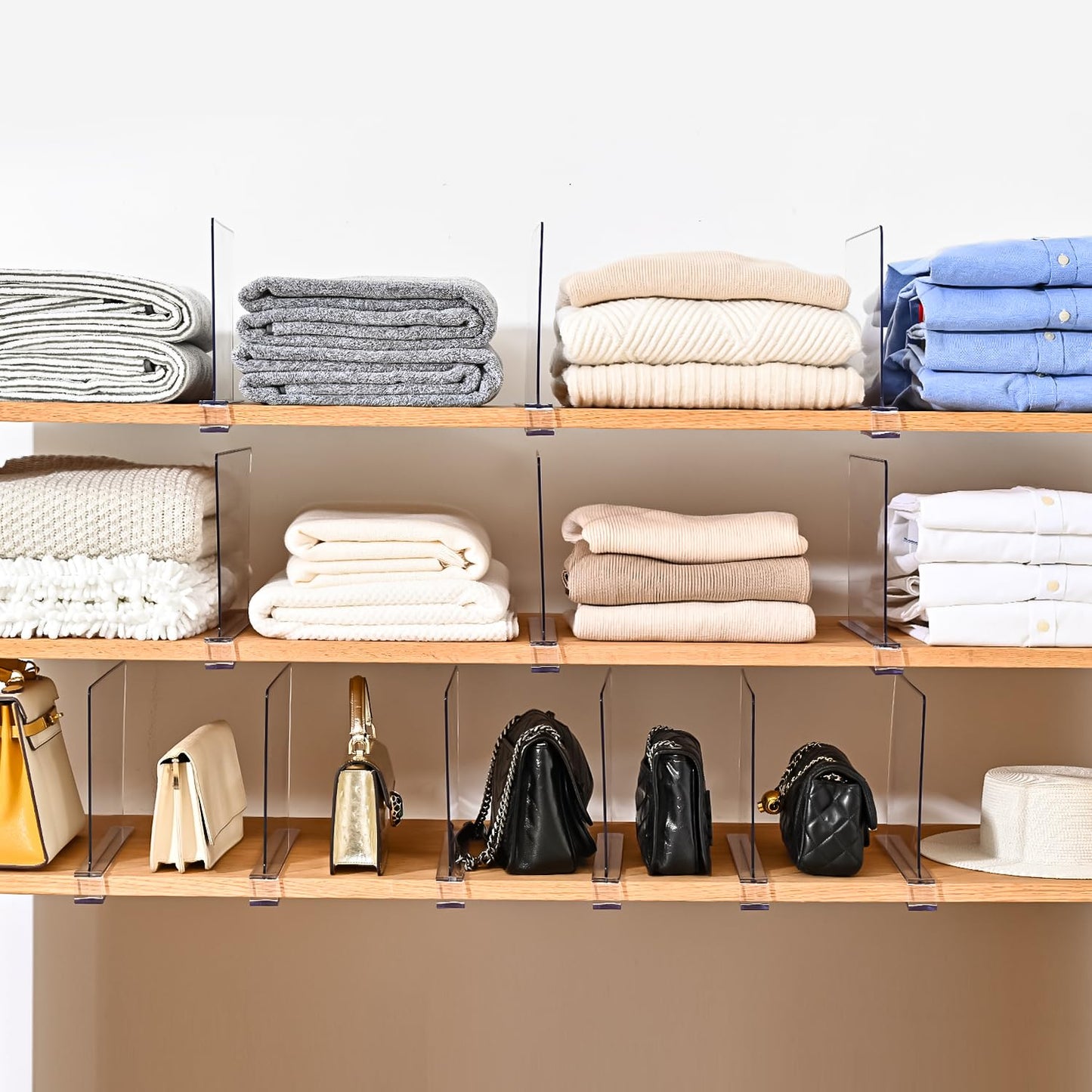 Uni HIMO Shelf Dividers，Vertical Purse Organizer for Closet，Thickened and Sturdy Shelf Organizer for Sweater, Shirts, Handbags,8" Tall x 11" (6 Pcs)