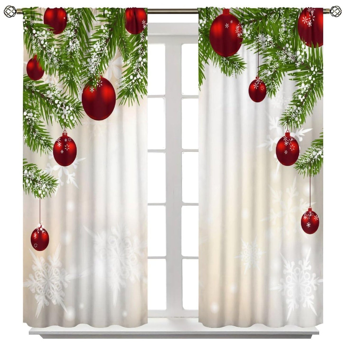 ICMOLYYENLO Merry Christmas Curtains, Red Balloons with Pine Fir Tree Holiday Season Art Print Living Room Bedroom Curtains 42x44 Inch