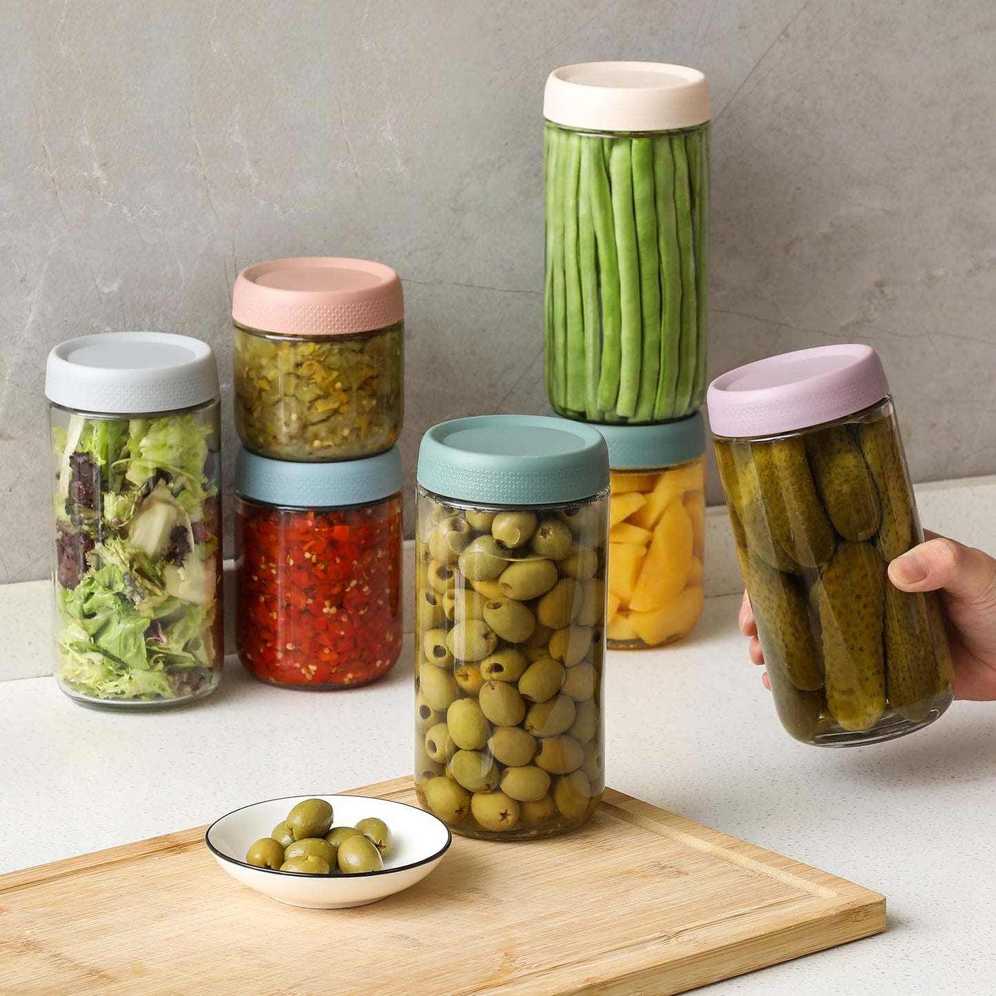 NETANY 6-pack 16 oz Overnight Oats Containers with Lids, Glass jars with Airtight Lids, Wide mouth Mason Salad jars, Glass Food Storage Containers for Snacks Yogurt Spice Sugar
