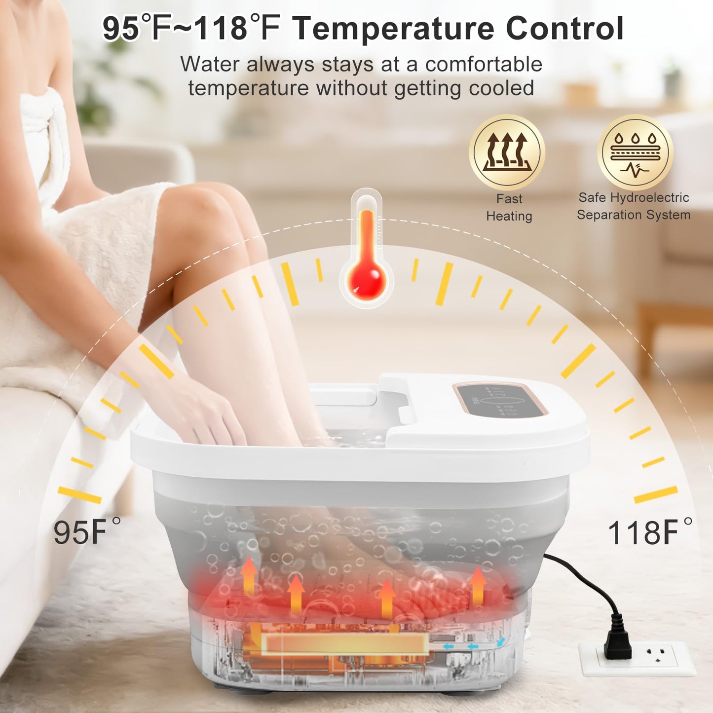 UNIFULL Collapsible Foot Spa Bath with Heat, Touch Screen, Remote Control, Massage Rollers, Timer, Bubble, Foot Pedicure Kit, Temperature Control Pedicure Foot Spa, Foot Bath