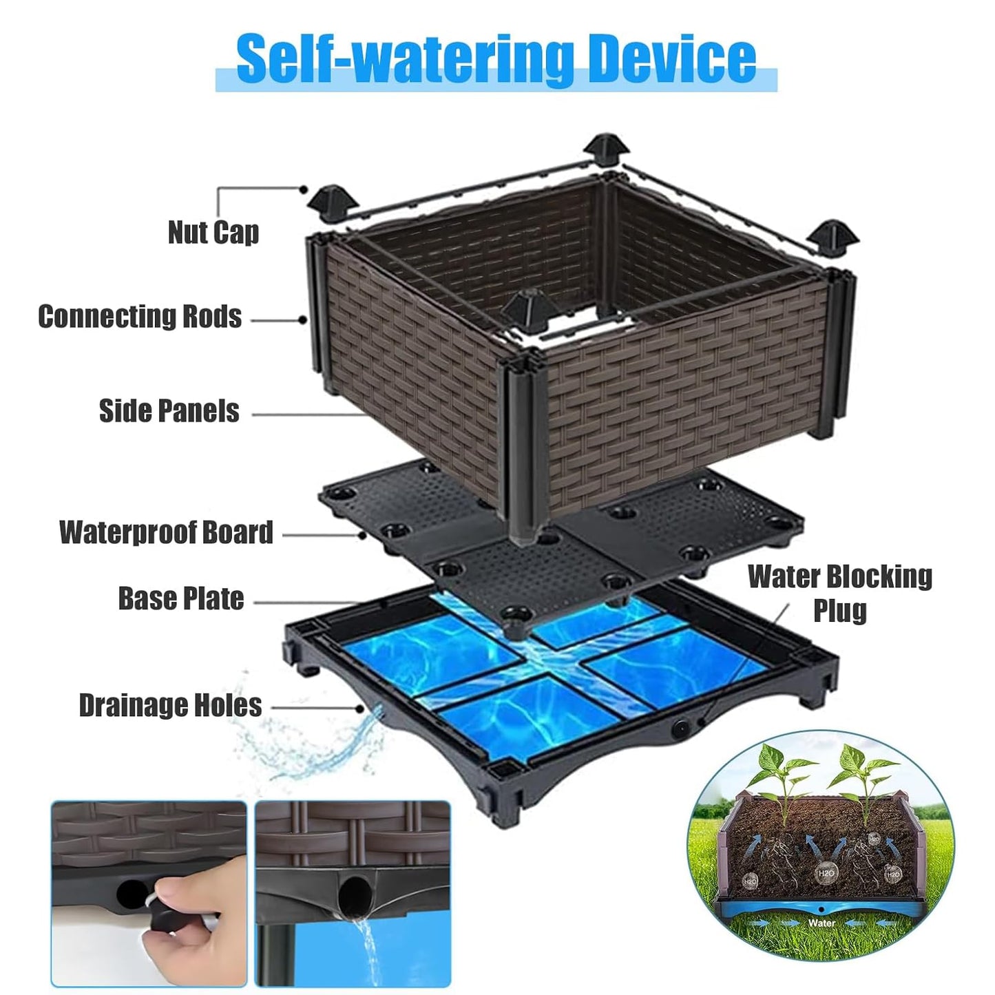 Ciao Stilista Raised Plant Box with Wheels 47.2"x15.7"x16.1", Raised Beds for Gardening Self Watering, Durable Metal Lockable Casters, Rectangular Garden Planter Perfect for Garden Patio Balcony Deck