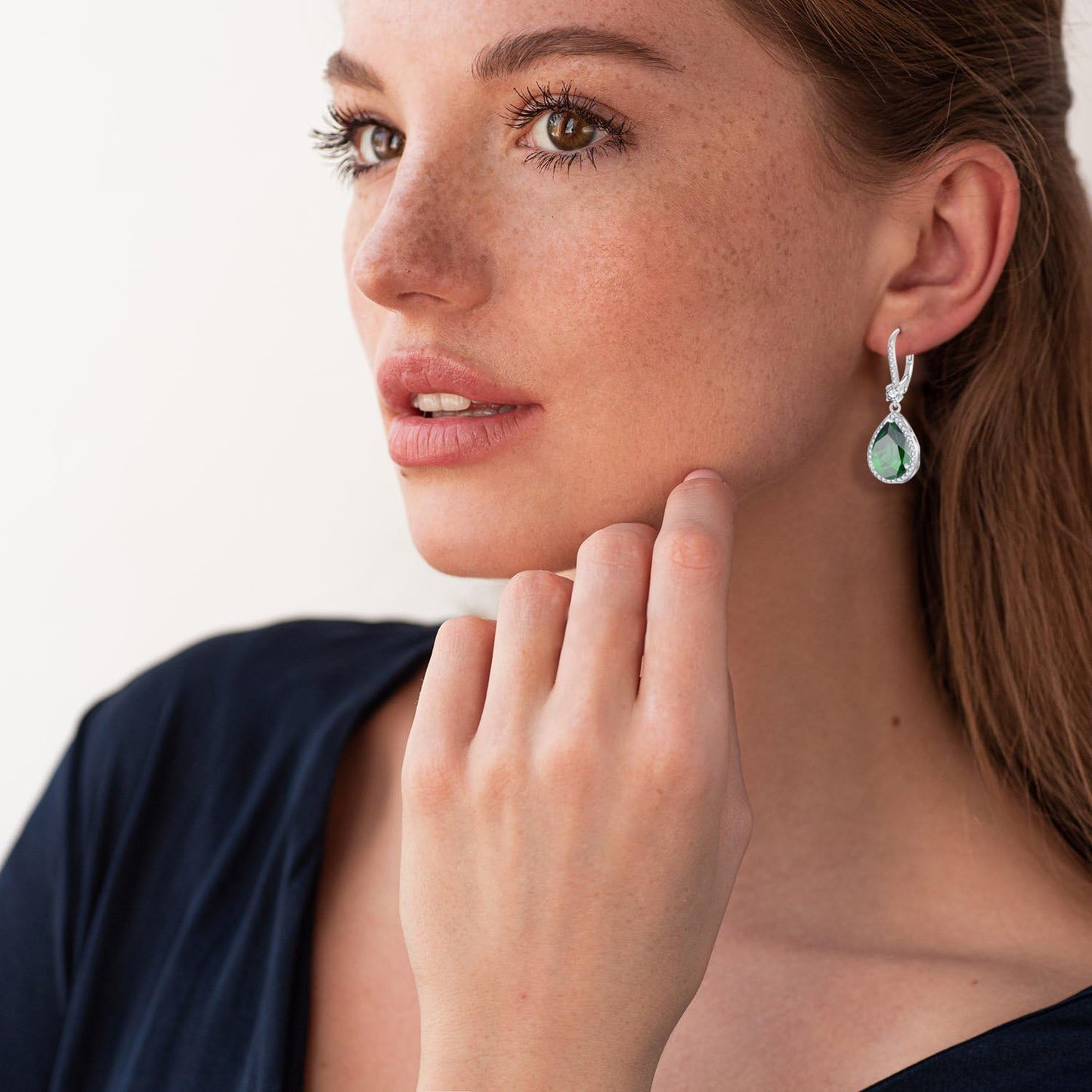 FYNSBLE Dangle Drop Earrings for Women,Sterling Silver Emerald Birthstone Leverback Earrings Hypoallergenic Jewelry for Women