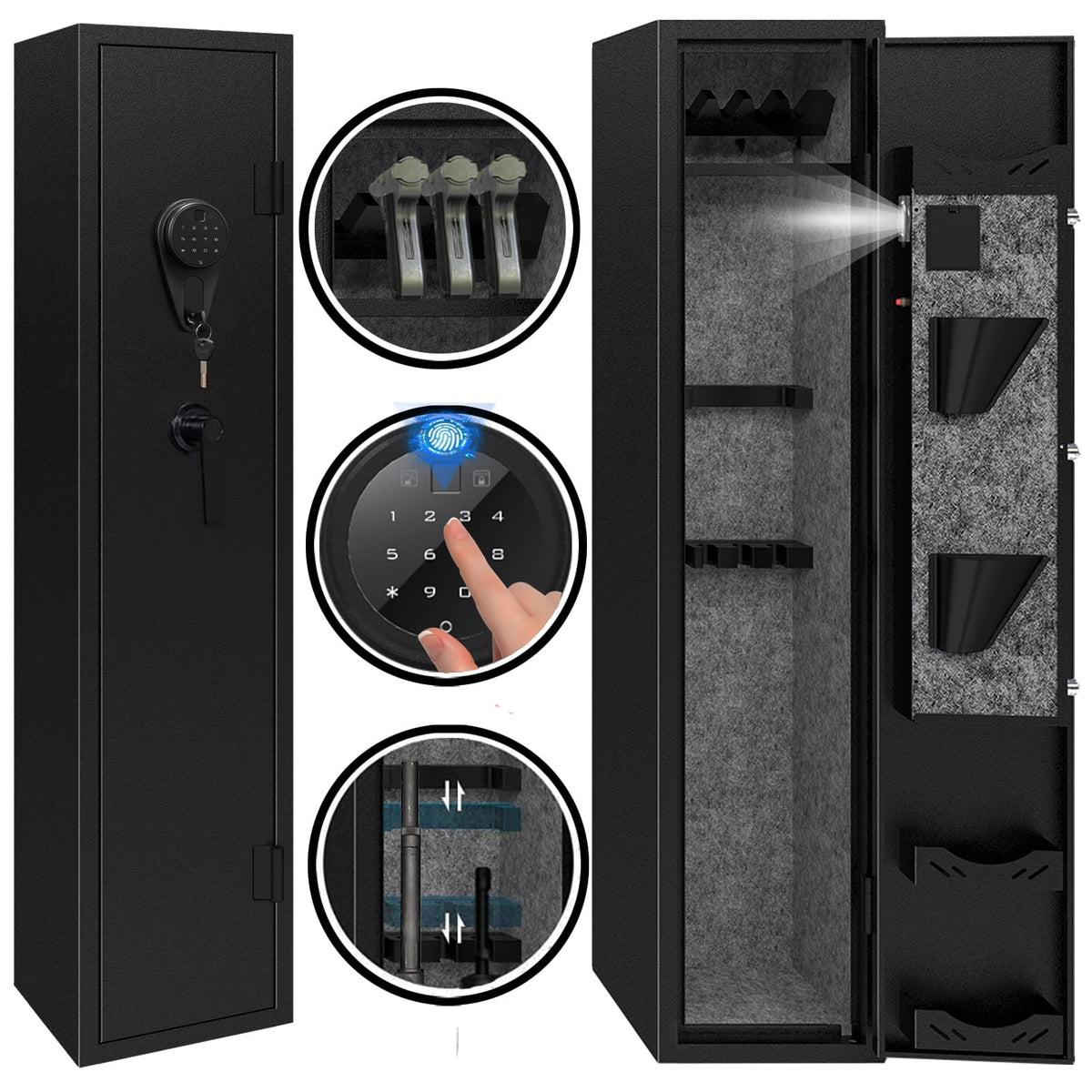 Kaer 4-5 Gun Safe,Gun Safe for Rifles and Pistols,Long Rifle Safe for Home,Gun Cabinet for Rifles and Shotguns with Fingerprint/Digital Keypad/Removable Shelf No Assembly Needed