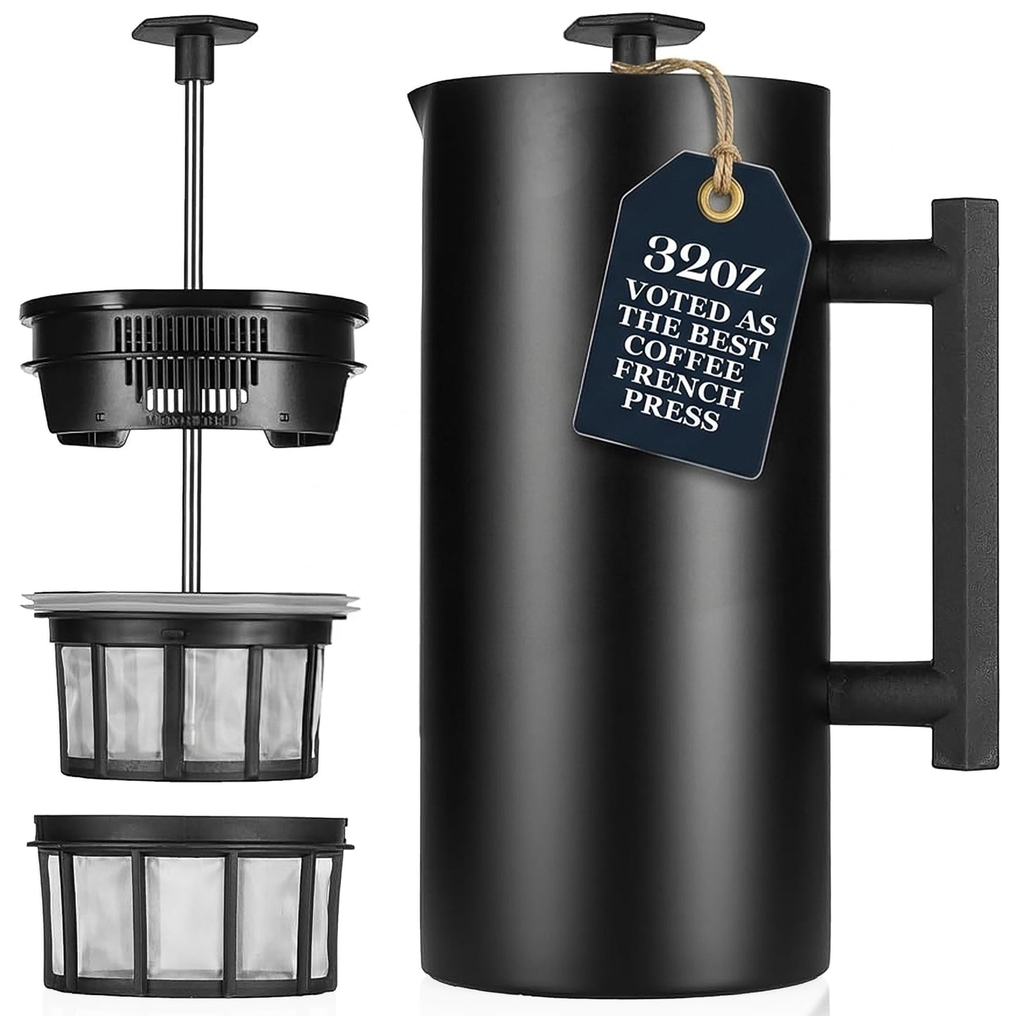 ESPRO P6 32 Ounces French Press Coffee Maker, Double Walled Stainless Steel Insulated, Matte Black